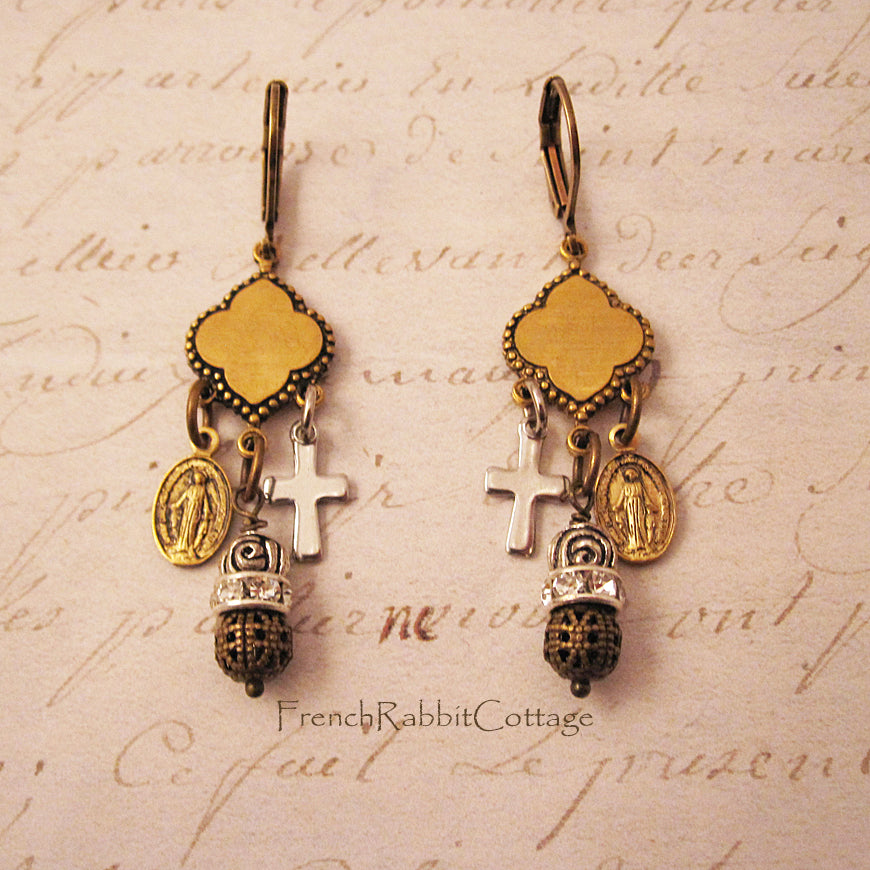 Miraculous Medal Assemblage Chandelier Earrings