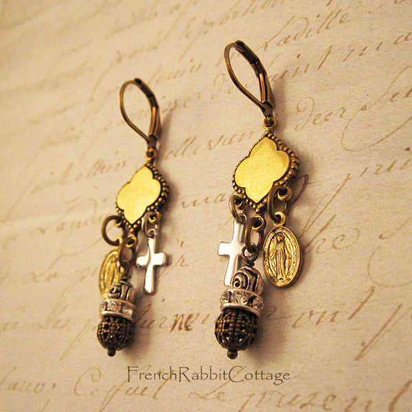 Miraculous Medal Assemblage Chandelier Earrings