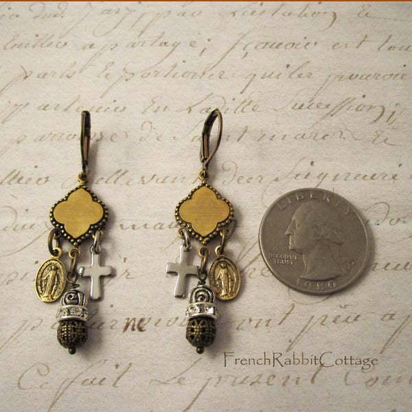 Miraculous Medal Assemblage Chandelier Earrings